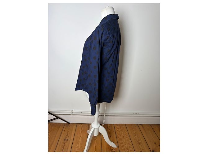 Vintage Comme Des Garcons Baumwollhemd mit Punktmuster Navy Black S - Ansicht 2