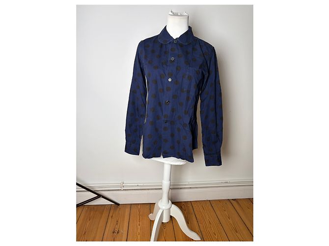 Vintage Comme Des Garcons Baumwollhemd mit Punktmuster Navy Black S - Ansicht 7