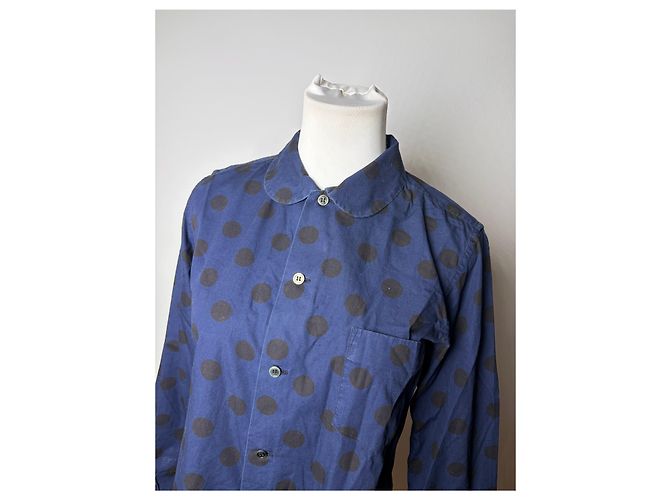 Vintage Comme Des Garcons Baumwollhemd mit Punktmuster Navy Black S - Ansicht 9
