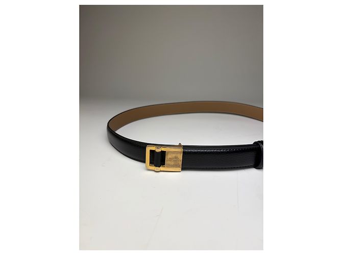 Vintage Givenchy Ledergürtel Schwarz Beige Goldene Schnalle - Ansicht 5