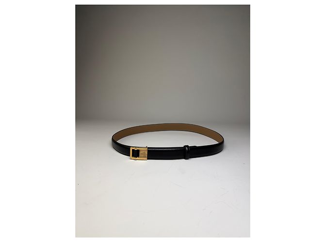 Vintage Givenchy Ledergürtel Schwarz Beige Goldene Schnalle - Ansicht 9