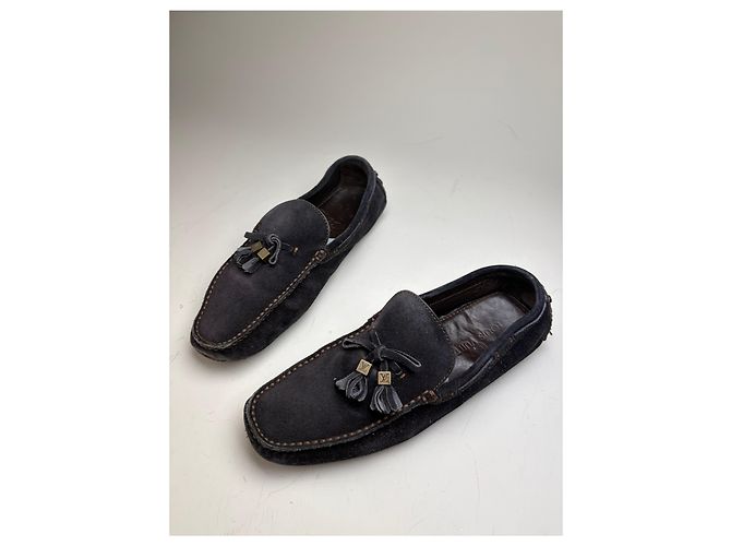 Mocassini vintage in scamosciato Louis Vuitton da uomo blu navy con nappe dorate EU6.5 - vista 3