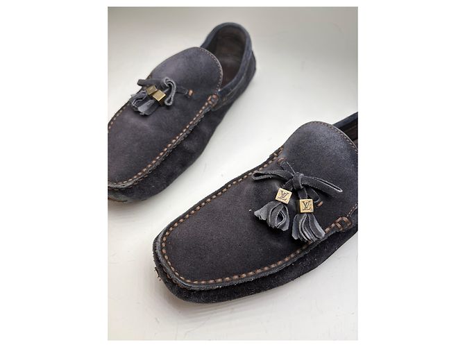 Mocassini vintage in scamosciato Louis Vuitton da uomo blu navy con nappe dorate EU6.5 - vista 4