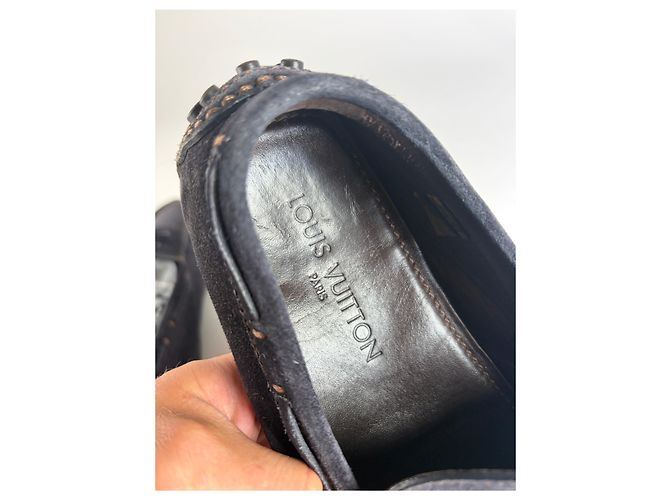 Mocassini vintage in scamosciato Louis Vuitton da uomo blu navy con nappe dorate EU6.5 - vista 9