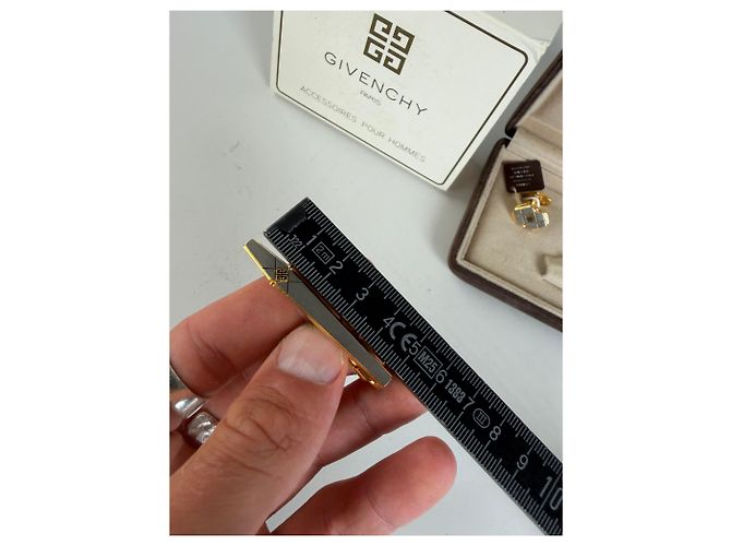 Vintage Givenchy Logo Cufflinks and Tie Clip Set Gold Silver Golden - view 2