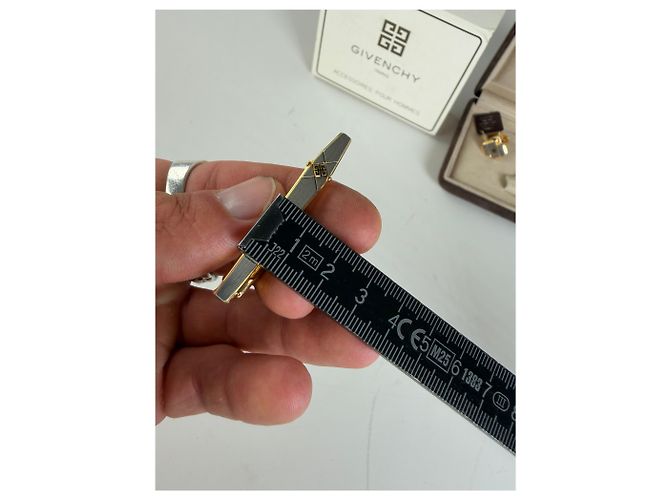 Vintage Givenchy Logo Cufflinks and Tie Clip Set Gold Silver Golden - view 3