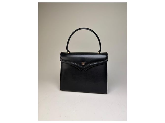 Vintage Givenchy strukturierte Lederhandtasche Schwarz Gold - Ansicht 11
