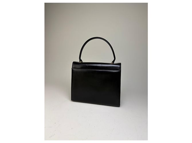 Vintage Givenchy strukturierte Lederhandtasche Schwarz Gold - Ansicht 12
