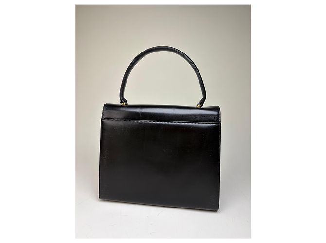 Vintage Givenchy strukturierte Lederhandtasche Schwarz Gold - Ansicht 2