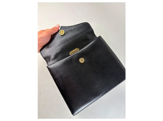 Vintage Givenchy strukturierte Lederhandtasche Schwarz Gold - Ansicht 3