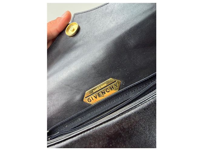 Vintage Givenchy strukturierte Lederhandtasche Schwarz Gold - Ansicht 4