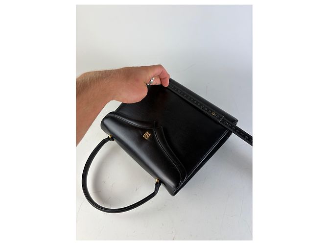 Vintage Givenchy strukturierte Lederhandtasche Schwarz Gold - Ansicht 8