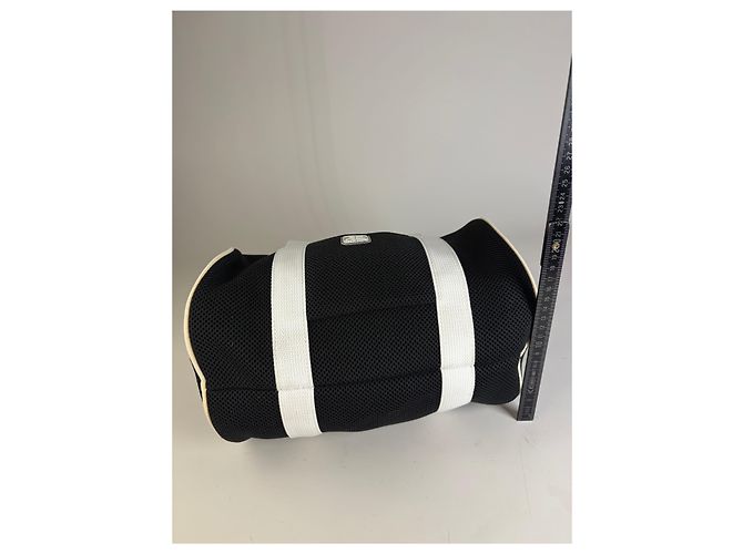 Tote Vintage Courreges in mesh con bordi in pelle Nero Bianco - vista 10