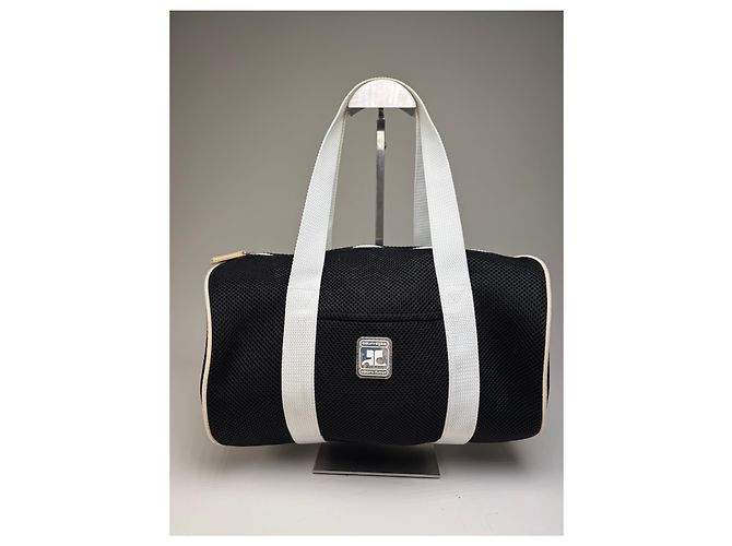 Tote Vintage Courreges in mesh con bordi in pelle Nero Bianco - vista 11