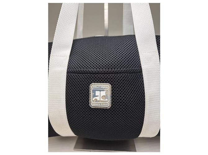 Tote Vintage Courreges in mesh con bordi in pelle Nero Bianco - vista 4