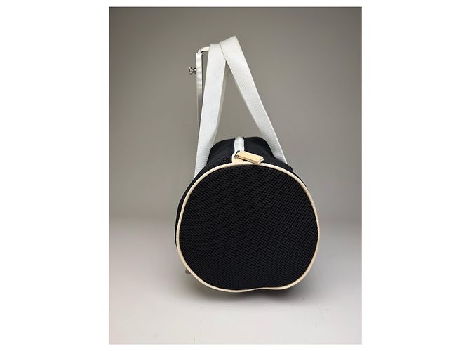 Tote Vintage Courreges in mesh con bordi in pelle Nero Bianco - vista 5