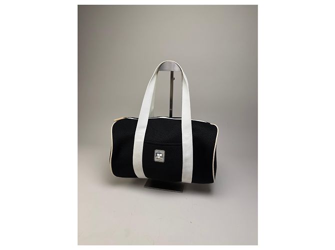 Tote Vintage Courreges in mesh con bordi in pelle Nero Bianco - vista 6