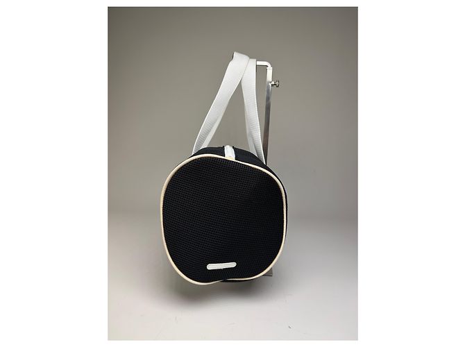 Tote Vintage Courreges in mesh con bordi in pelle Nero Bianco - vista 7
