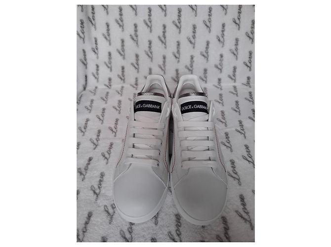 Dolce & Gabbana Portofino Leder-Sneaker Weiß Schwarz Silber Hardware - Ansicht 2