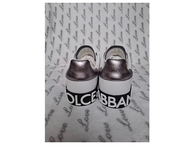 Dolce & Gabbana Portofino Leder-Sneaker Weiß Schwarz Silber Hardware - Ansicht 3