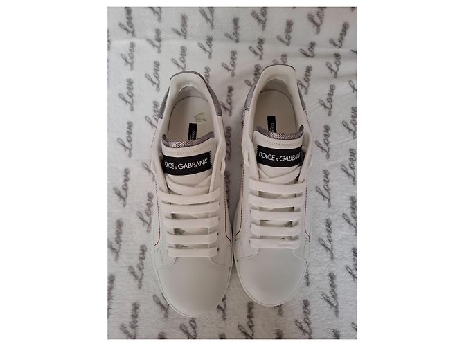 Dolce & Gabbana Portofino Leder-Sneaker Weiß Schwarz Silber Hardware - Ansicht 6