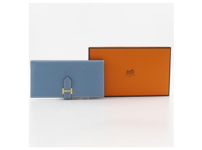 Portafoglio lungo classico Hermès Bearn Blu chiaro - vista 19