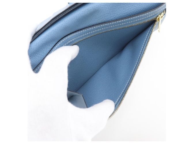 Portafoglio lungo classico Hermès Bearn Blu chiaro - vista 6