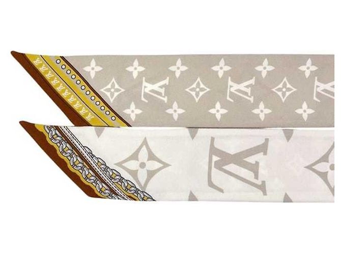 Sciarpa in nastro di seta Louis Vuitton Marrone Bianco - vista 6