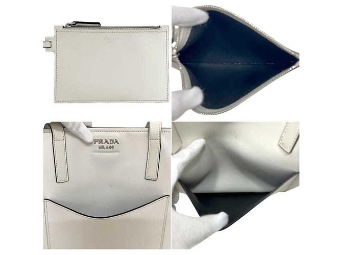 Borsa Tote in pelle bianca Prada Bianco - vista 11