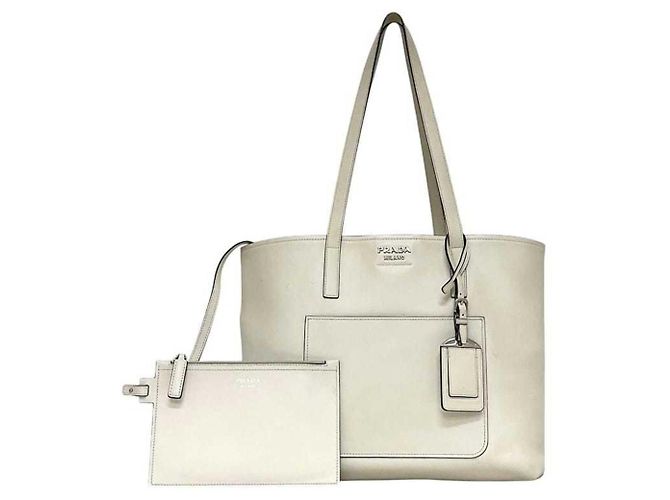 Borsa Tote in pelle bianca Prada Bianco - vista 2