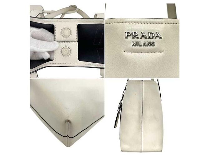 Borsa Tote in pelle bianca Prada Bianco - vista 6