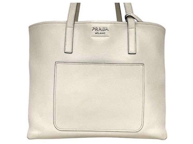 Borsa Tote in pelle bianca Prada Bianco - vista 8