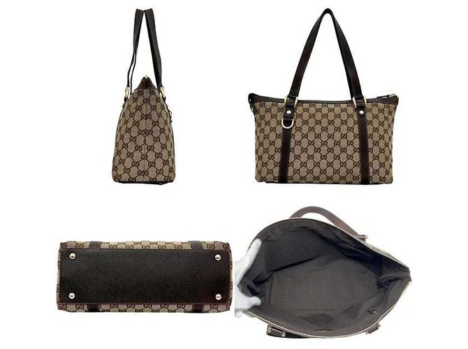 Borsa Tote Gucci in tela GG beige e marrone - vista 2