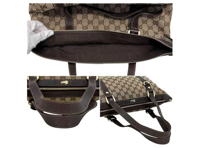 Borsa Tote Gucci in tela GG beige e marrone - vista 8
