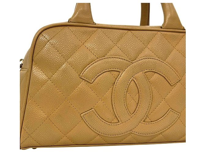 Mini borsa Boston in pelle di vitello granulata beige Chanel - vista 10
