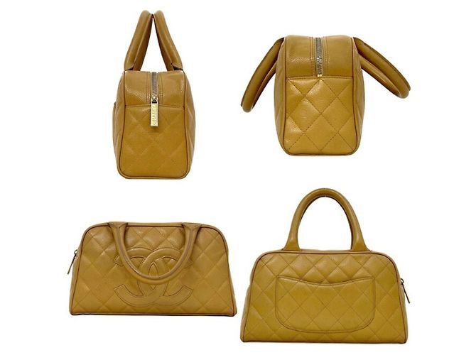 Mini borsa Boston in pelle di vitello granulata beige Chanel - vista 2