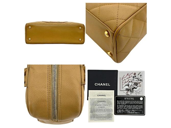 Mini borsa Boston in pelle di vitello granulata beige Chanel - vista 3