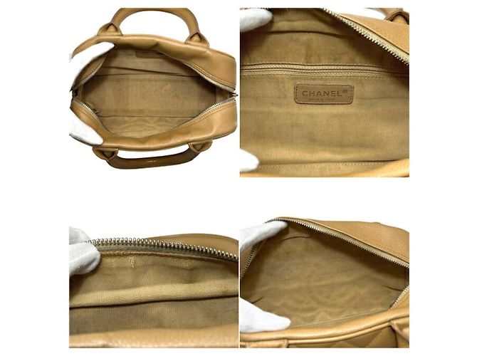 Mini borsa Boston in pelle di vitello granulata beige Chanel - vista 4