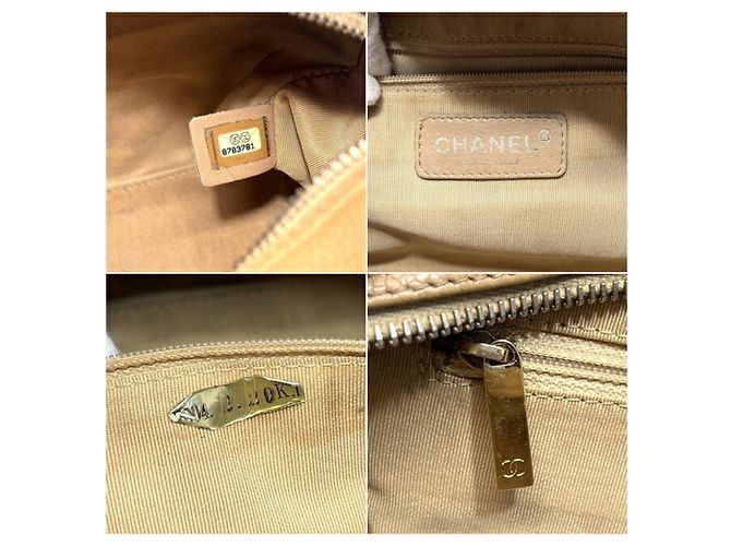 Mini borsa Boston in pelle di vitello granulata beige Chanel - vista 5