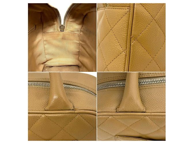 Mini borsa Boston in pelle di vitello granulata beige Chanel - vista 7
