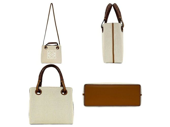 Mini borsa tote 2-way Loewe Marrone Beige - vista 2