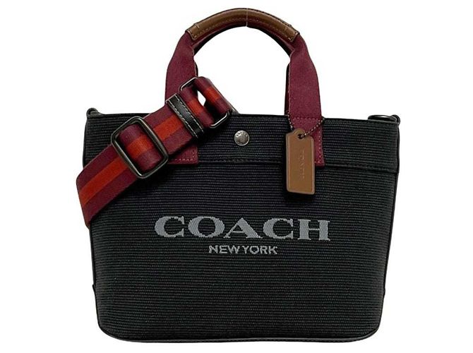 Borsa 2 vie Coach in tela nera e bordeaux Nero Bordò - vista 2