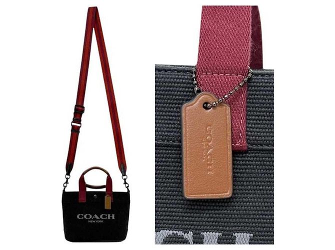 Borsa 2 vie Coach in tela nera e bordeaux Nero Bordò - vista 3