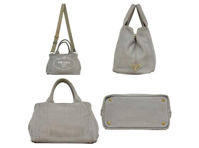 Bolsa Tote Prada Canapa em lona cinza Marrom - vista 2