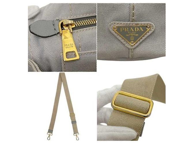 Bolsa Tote Prada Canapa em lona cinza Marrom - vista 6