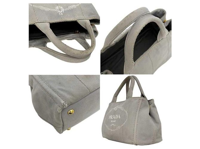 Bolsa Tote Prada Canapa em lona cinza Marrom - vista 8