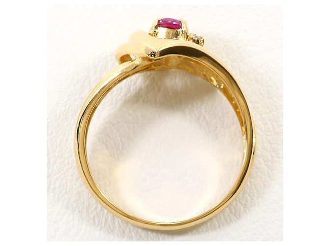 Autre Marque 18K Gelbgold-Ring mit Rubin und Diamant Golden - Ansicht 3