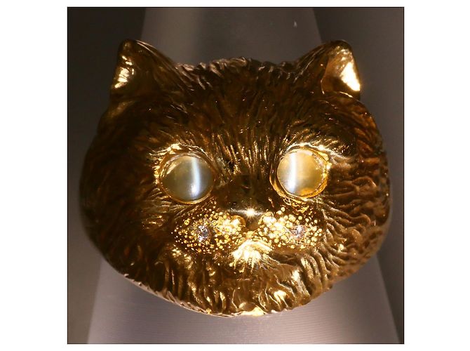 Autre Marque 18K Gelbgold-Ring mit Katzenauge und Diamant Golden - Ansicht 3