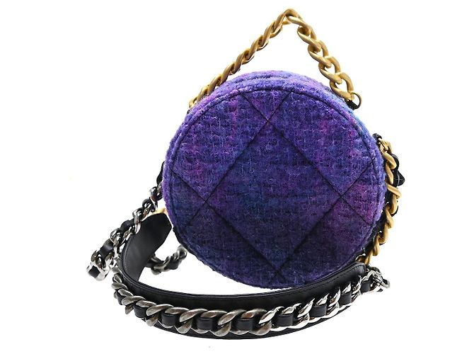 Chanel 19 Round Clutch mit Kette aus gestepptem Tweed Lila - Ansicht 2