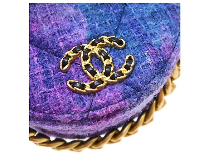 Chanel 19 Round Clutch mit Kette aus gestepptem Tweed Lila - Ansicht 6